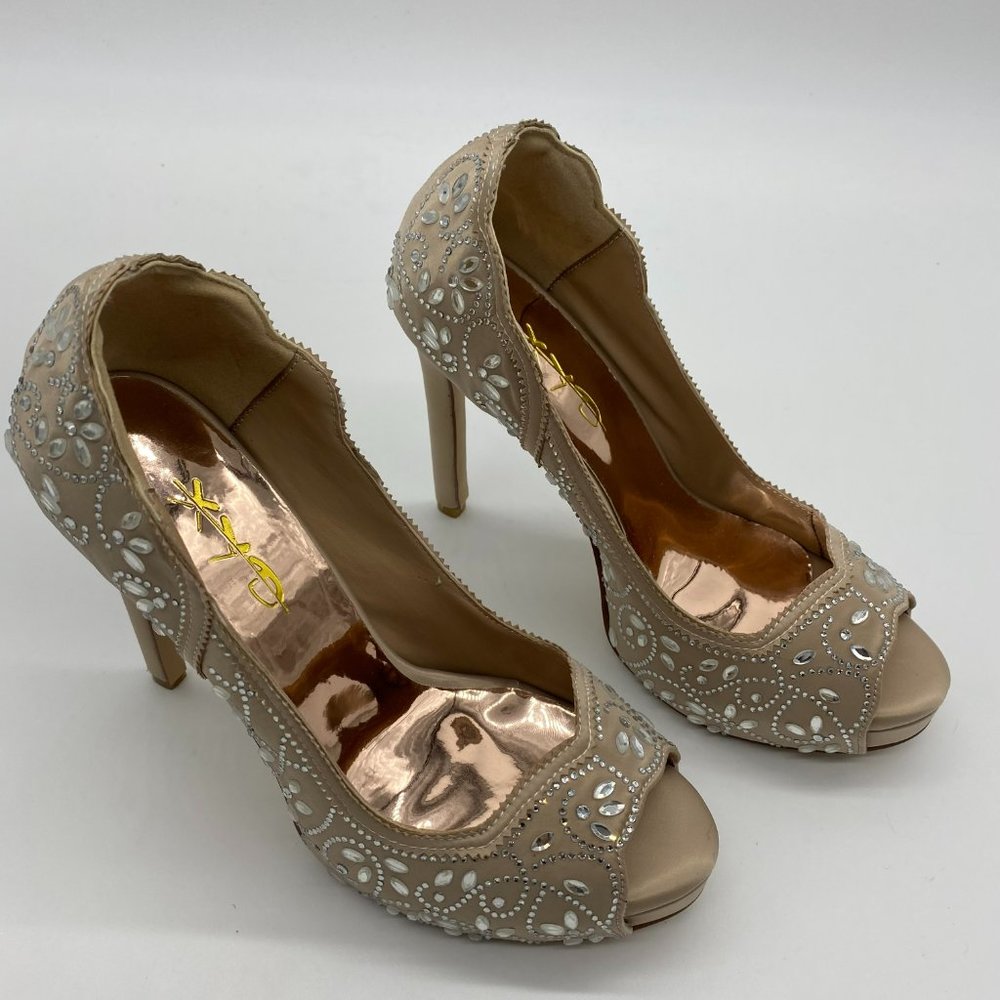 XYD Peep Toe Platform Rhinestones Bridal Pumps - Picture 5 of 10
